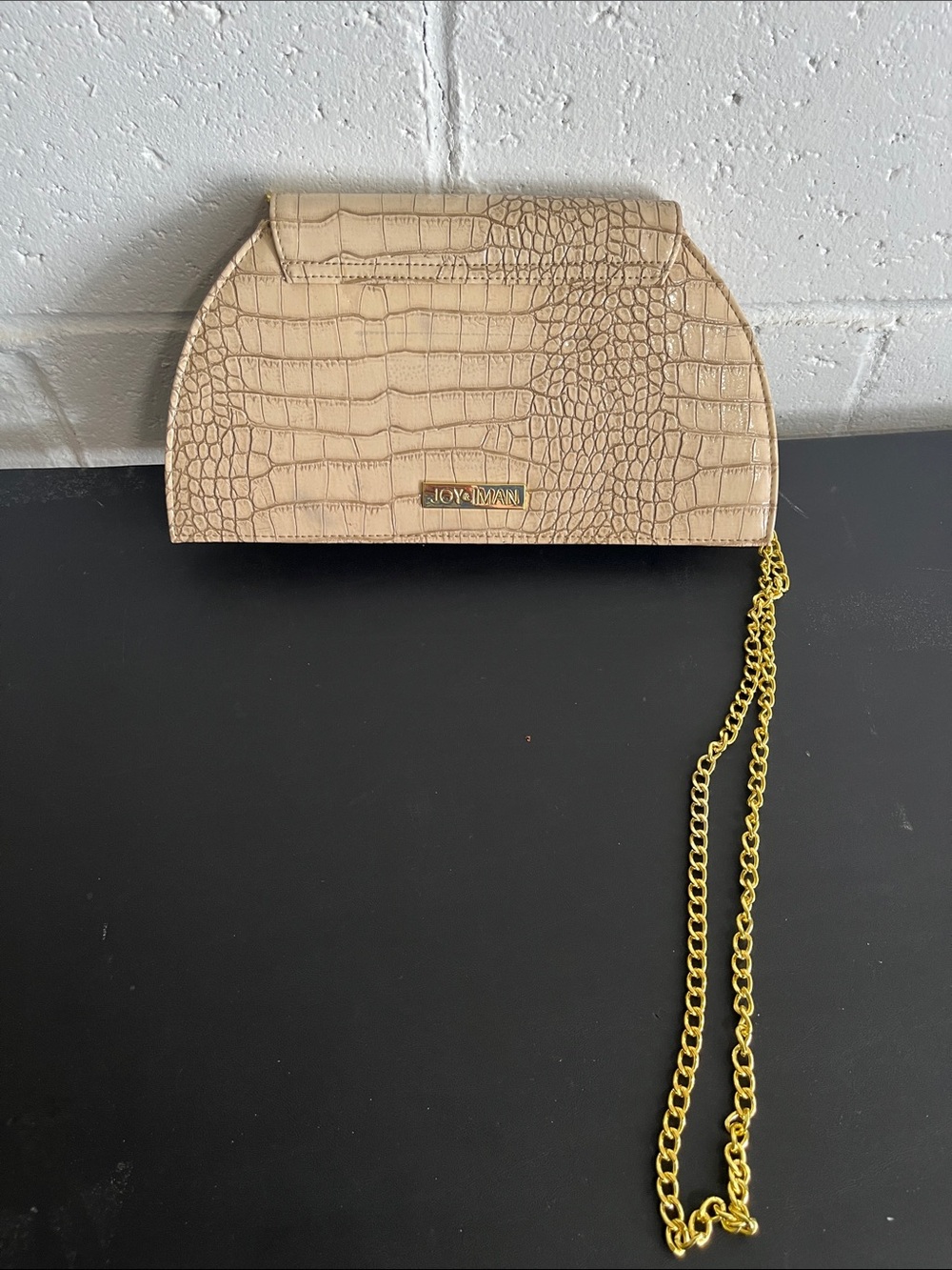 Joy & Iman Taupe Croc-Embossed Chain Crossbody Bag